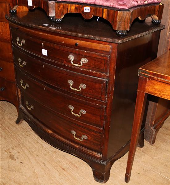 George III style bow fronted banded mahogany chest, fitted four long drawers